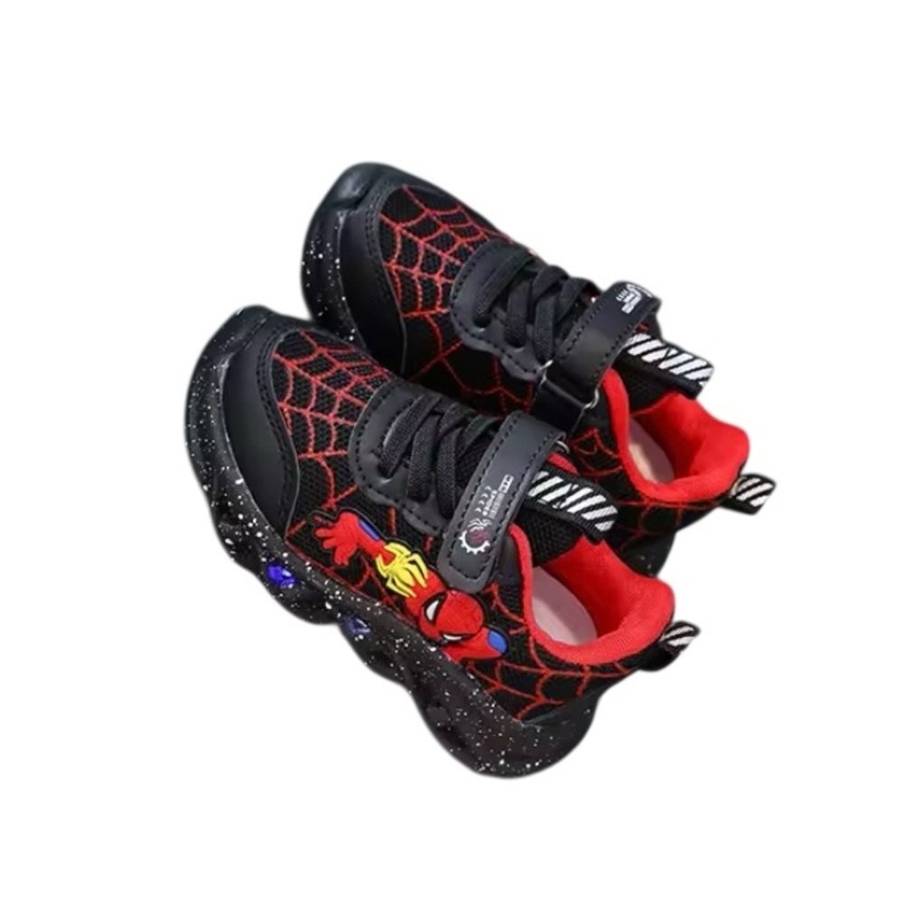Boys Spiderman Mesh LED Light Up, Breathable Sport Shoes, Disney. BLACK - Picture 3 of 6